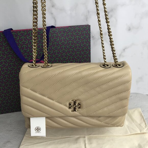 NWT Tory Burch Kira Chevron Large Convertible Should bag in light beg - Picture 8 of 13